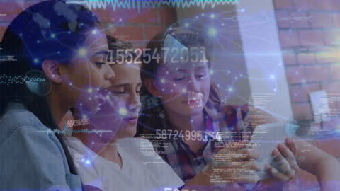 Diverse Students Engaging with Tablet over Digital Parameters