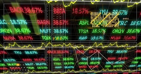 Neon stock market dashboard with animated data interface