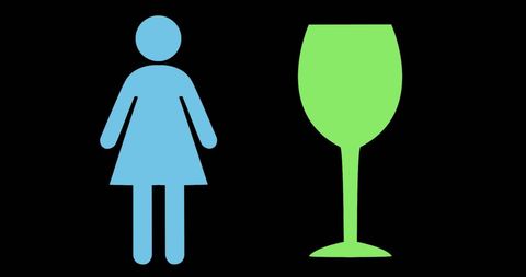 Female Restroom Icon and Wine Glass Symbol on Black Background - Download Free Stock Images Pikwizard.com