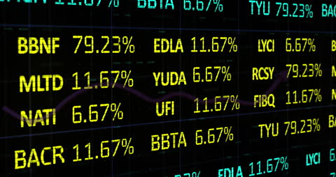 Stock Market Display with Trading Board Numbers and Graph Elements