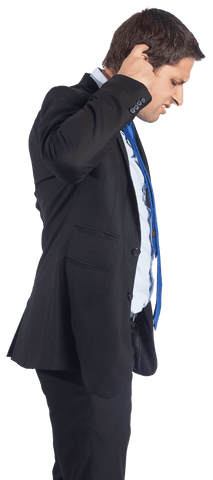Stressed Businessman Scratching Head on Transparent Background