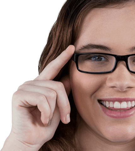 smiling woman with eyeglasses pointing at head on transparent background - Download Free Stock Videos Pikwizard.com