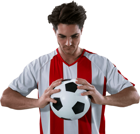 Transparent Football Player Holding Soccer Ball Focused