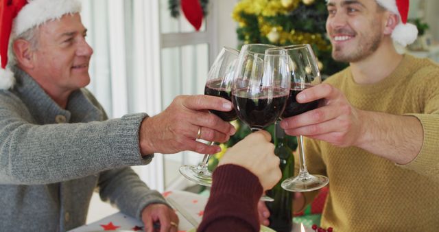 Family Celebrating Christmas with Wine Toast - Download Free Stock Images Pikwizard.com