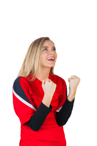 Female Sports Fan Celebrates in Red Jersey Transparent Background