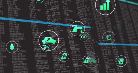 Futuristic Dashboard with Code and Green Technology Icons