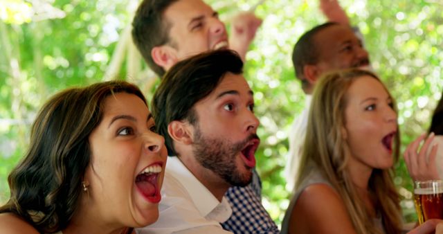 Group of Friends Excitedly Cheering Outdoors - Download Free Stock Images Pikwizard.com