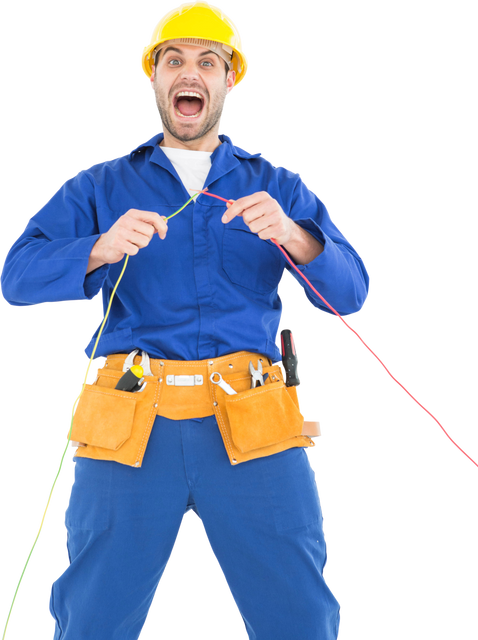 Transparent Shocked Repairman Holding Colorful Wires - Download Free Stock Videos Pikwizard.com