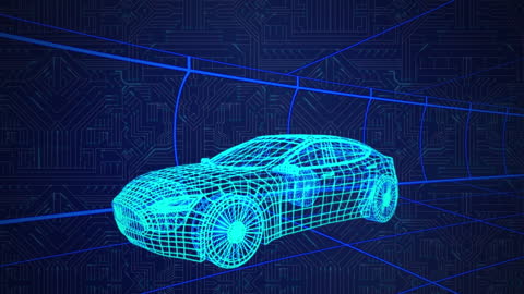Futuristic 3D Car Model with Data Visualization in Motion