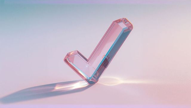 Crystal Check Mark with Pastel Reflections on Floor