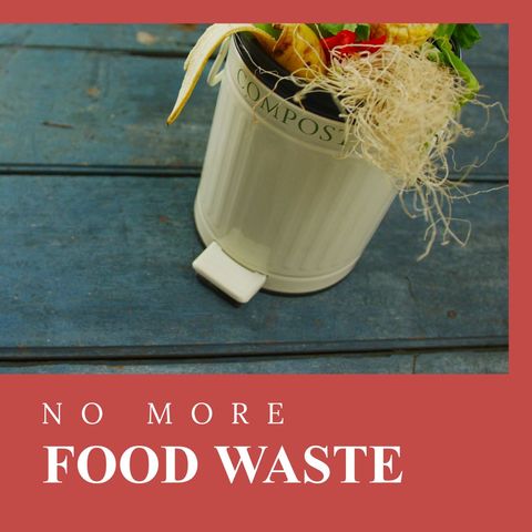 no more food waste sign with compost bin on wooden table - Download Free Stock Templates Pikwizard.com