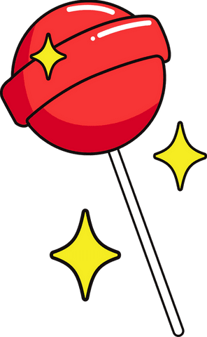 Floating red lollipop on transparent background with sparkling stars