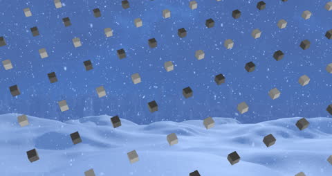 Floating Cubes in a Snowy Winter Wonderland