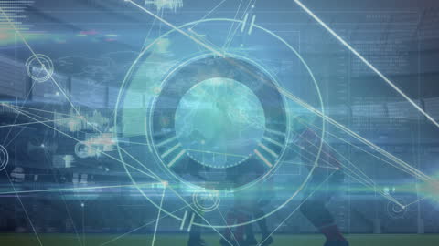 Digital Network Overlay on Soccer Players Illustration