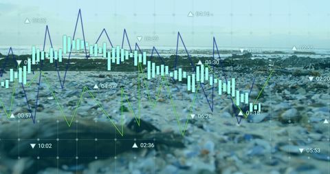Finance data visualization on seaside landscape