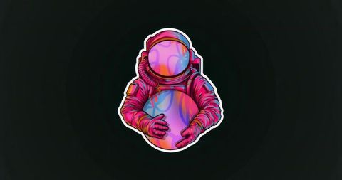 Astronaut Holding Colorful Planet in Dark Space