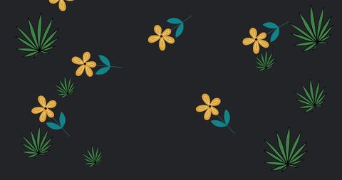 Botanical Icons with Green Leaves and Yellow Flowers