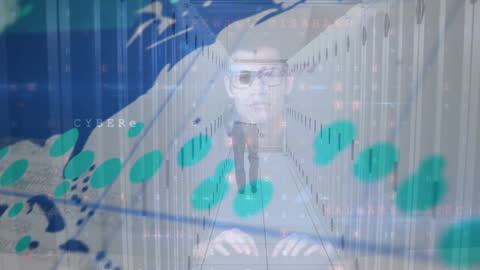 Futuristic Data Processing with Server Room Overlay