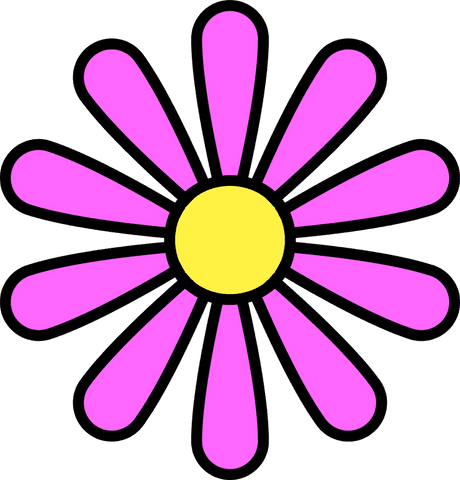 Bright pink daisy cartoon icon with transparent background