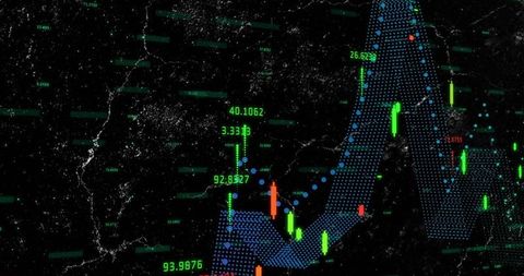 Global Night Map with Digital Financial Analytics Overlay