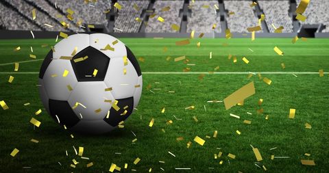 Football with Gold Confetti in Empty Stadium, Celebratory Sports Concept - Download Free Stock Images Pikwizard.com