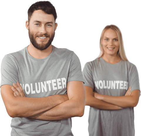 Cheerful volunteers with transparent background smiling