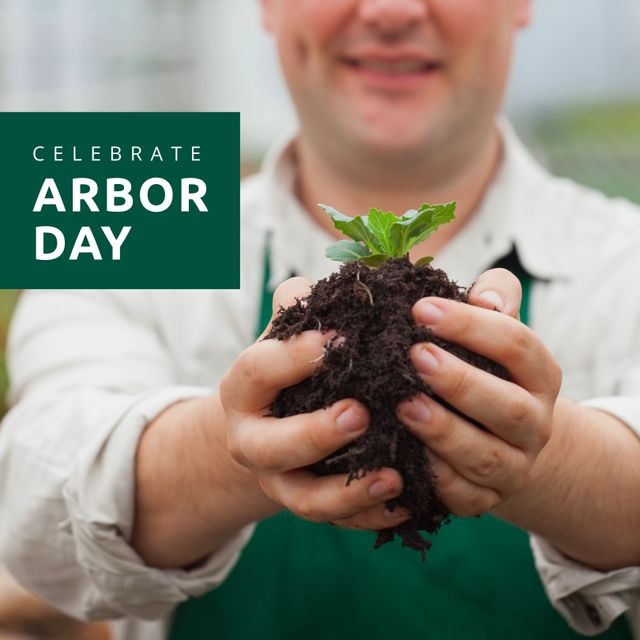 Caucasian Man Holding Seedling for Arbor Day Celebration - Download Free Stock Templates Pikwizard.com