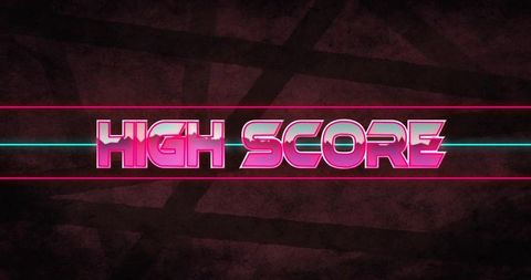 Glowing high score retro neon arcade banner featuring cyan and pink synthwave lines
