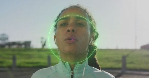 Fit Woman Employing Breathing Techniques Outdoors with Digital Overlay - Download Free Stock Images Pikwizard.com