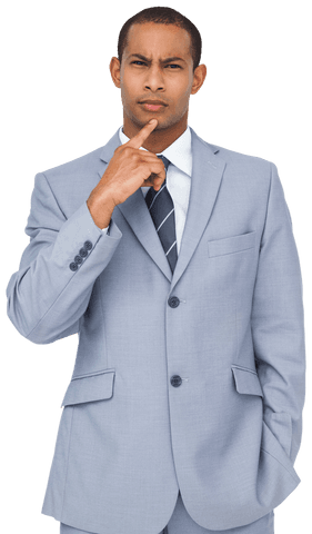 Pensive Businessman Pondering in Suit on Transparent Background