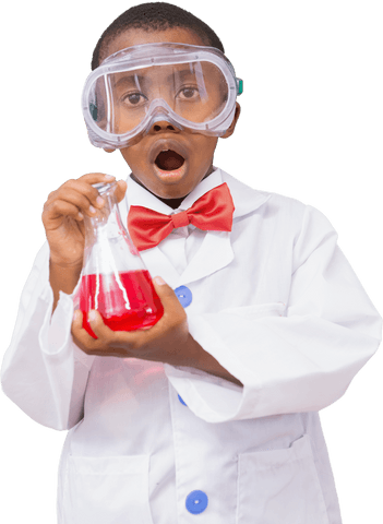 child scientist in transparent lab gear holding red beaker - Download Free Stock Videos Pikwizard.com