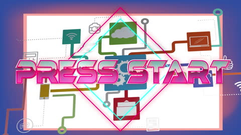 Digital Media Interface Animation with Press Start Text