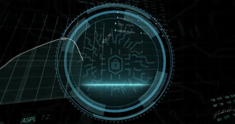 Futuristic Cybersecurity Interface with Digital Padlock Graphic