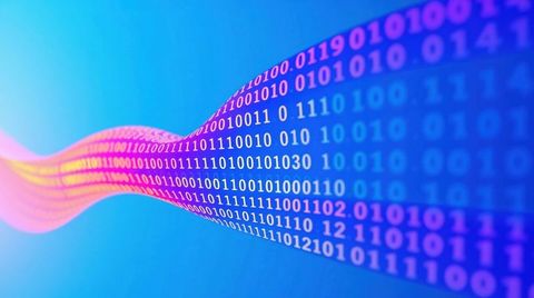 Binary code wave in vibrant virtual space