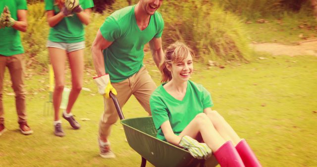 Team of Volunteers Enjoying Fun Outdoor Activity During Community Service - Download Free Stock Images Pikwizard.com