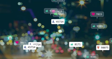 Social Media Analytics Over Cityscape with Glowing Icons - Download Free Stock Images Pikwizard.com