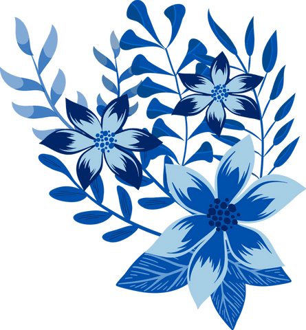Botanical blue flowers on transparent background illustration