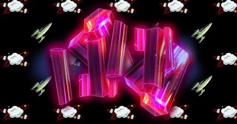 Glowing red diamonds with rockets on black background