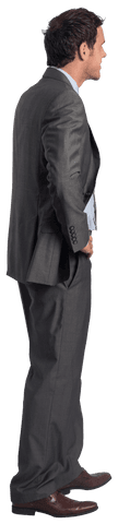 Transparent smiling businessman in formal suit with confident stance