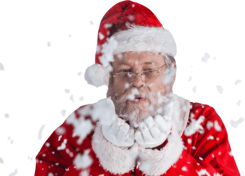 Transparent Santa Claus Blowing Snow Smiling Holiday Joy