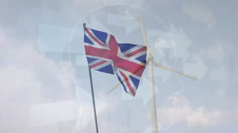 Union Jack and Wind Turbine Representing Green Energy