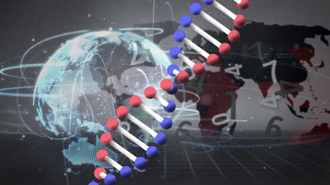 DNA Strand Overlapping Globe and World Map Animation