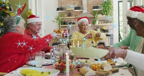 Diverse Senior Friends Enjoying Christmas Meal Together