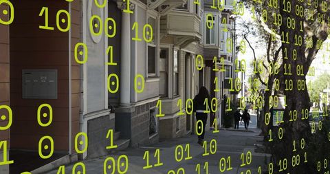 Binary Code Overlay Technology in Urban Environment Concept - Download Free Stock Images Pikwizard.com