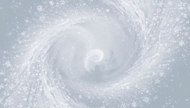 Swirling Gray-Blue Snow Vortex with Glowing Core and Falling Snowflakes Frost Spiral