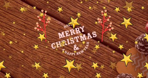 Festive Christmas Greetings with Golden Stars on Wooden Background - Download Free Stock Images Pikwizard.com