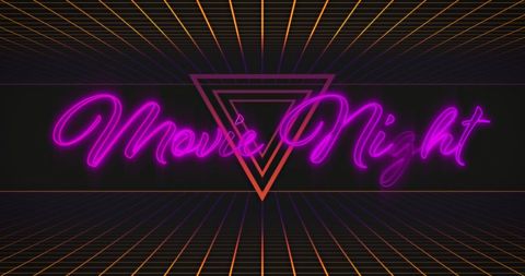 Retro Movie Night Neon Sign with Grid Background - Download Free Stock Images Pikwizard.com