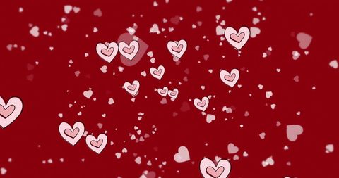 Floating Pink Hearts on Red Romantic Background