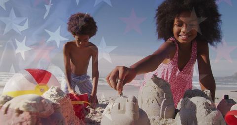 Joyful Children Building Sandcastles at Sunny Beach