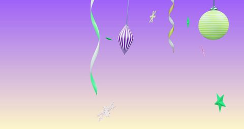 Colorful Christmas Ornaments and Decorations on Purple Background